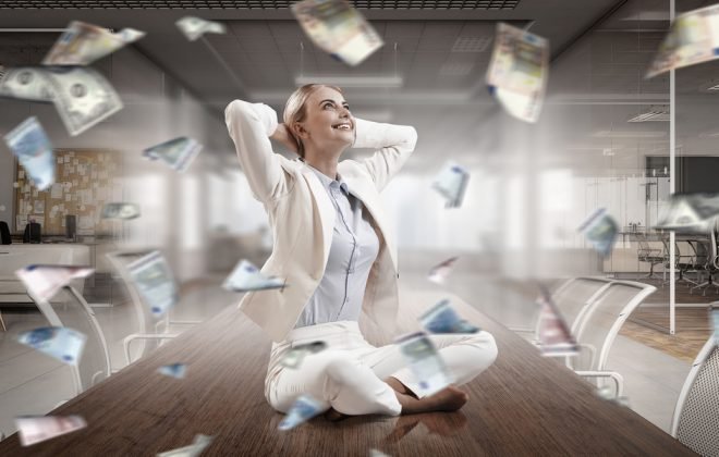 happy woman with money